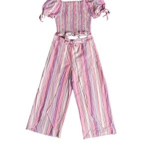 Rare Editions Pink and White Striped Kids Matching top and pants Set